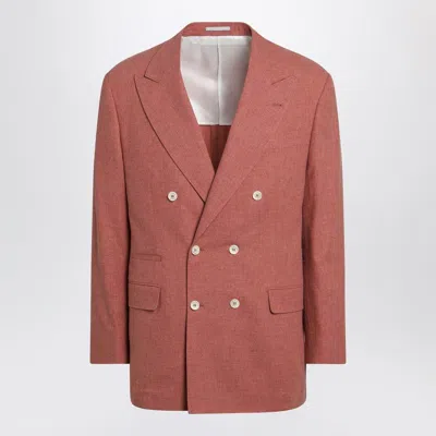 Brunello Cucinelli Peach Doublebreasted Woolblend Jacket In Multi