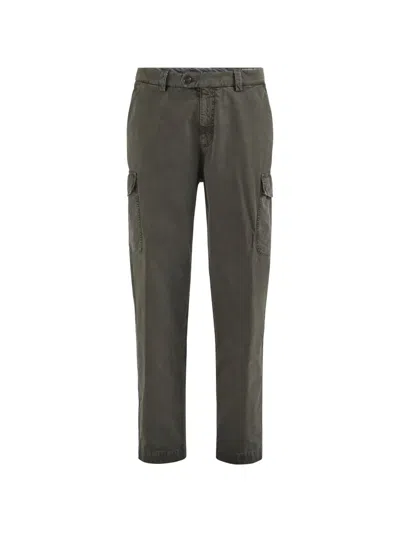 Brunello Cucinelli Peached Cotton Gabardine Trousers With Cargo Pockets In Green