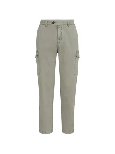 Brunello Cucinelli Peached Cotton Gabardine Trousers With Cargo Pockets In Green