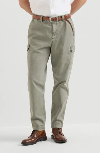 Brunello Cucinelli Peached Cotton Gabardine Trousers With Cargo Pockets In Multi