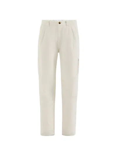 Brunello Cucinelli Peached Cotton-gabardine Trousers With Zipped Pocket In White