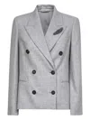 Brunello Cucinelli Women Grey Flannel Double-breasted Blazer In Gray