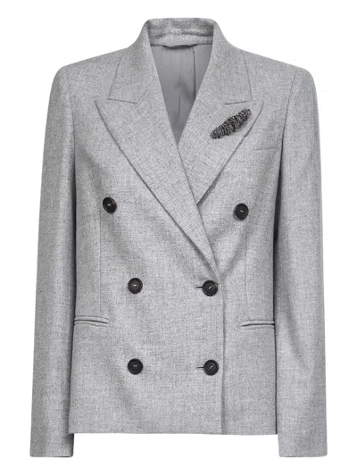 Brunello Cucinelli Peak-lapel Brooch Blazer