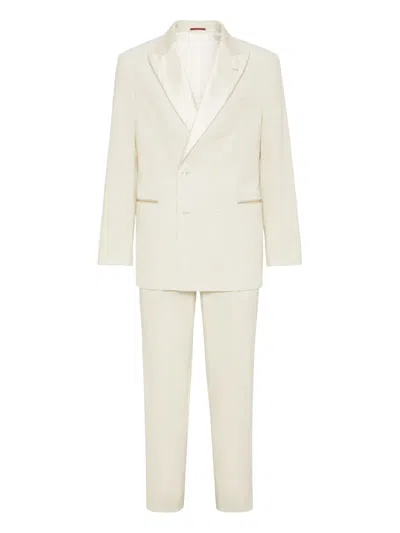 Brunello Cucinelli Peak-lapel Double-breasted Suit In Neutral