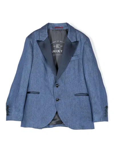 Brunello Cucinelli Kids' Peak-lapel Linen/flax Blazer In Blu