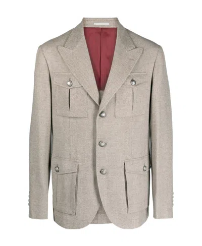 Brunello Cucinelli Peak-lapel Single-breasted Blazer In Gray