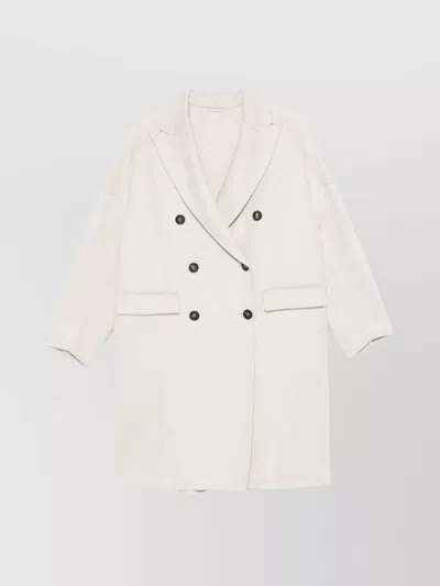 Brunello Cucinelli Peak Lapels Cashmere Coat In Neutrals