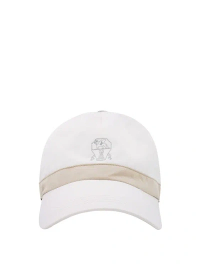 Brunello Cucinelli Peaked Hat With Logo On The Front In White