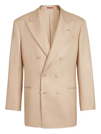 Brunello Cucinelli Peaked-lapels Double-breasted Blazer In Brown