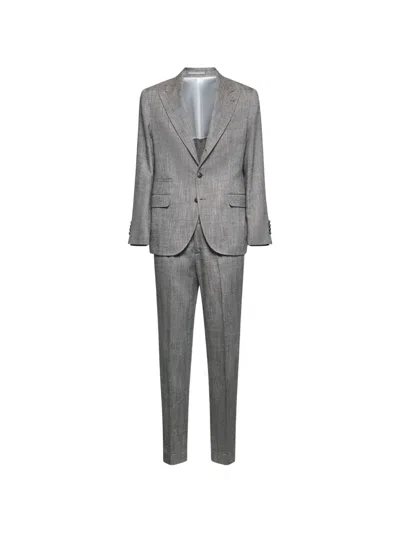 Brunello Cucinelli Peaked-lapel Single-breasted Suit In Gray