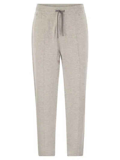 Brunello Cucinelli Pearl Grey Cotton Fleece Trousers In Navy Blue