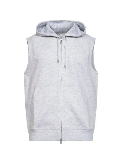 Brunello Cucinelli Pearl Grey Double Fleece Hooded Vest In White