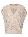 Brunello Cucinelli Open-knit Cotton-blend Sweater Vest In White