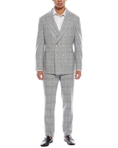 Brunello Cucinelli Double-breasted Checkered Suit In Gray