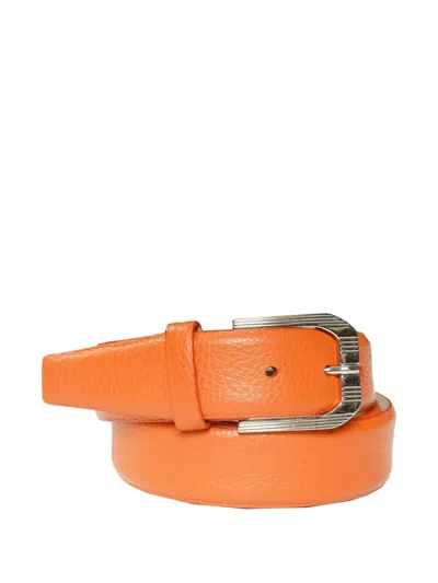 Brunello Cucinelli Pebbled-leather Buckle Belt In Orange