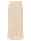 Brunello Cucinelli High Waist Midi Skirt With Side Slit In Neutral