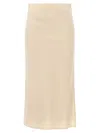 Brunello Cucinelli High Waist Midi Skirt With Side Slit In Neutral