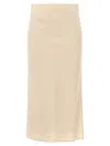 Brunello Cucinelli High Waist Midi Skirt With Side Slit In Neutral