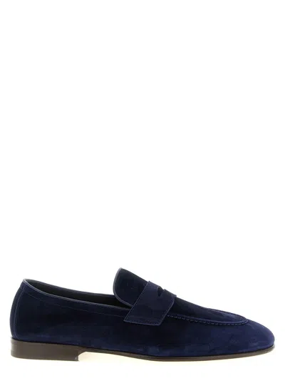 Brunello Cucinelli Suede Logo-embossed Loafers In Blue