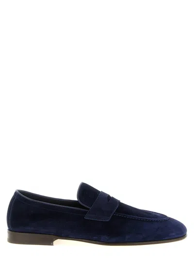 Brunello Cucinelli Suede Logo-embossed Loafers In Blue