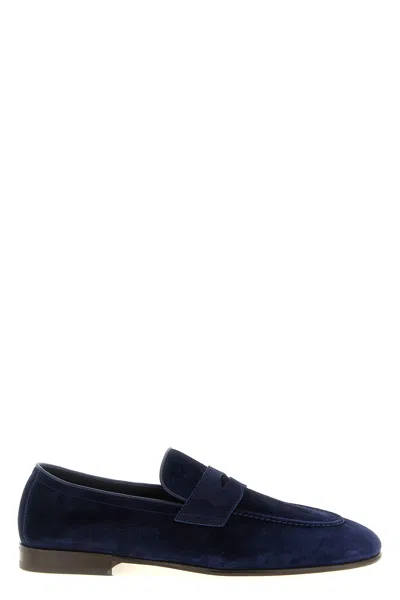 Brunello Cucinelli Suede Logo-embossed Loafers In Blue