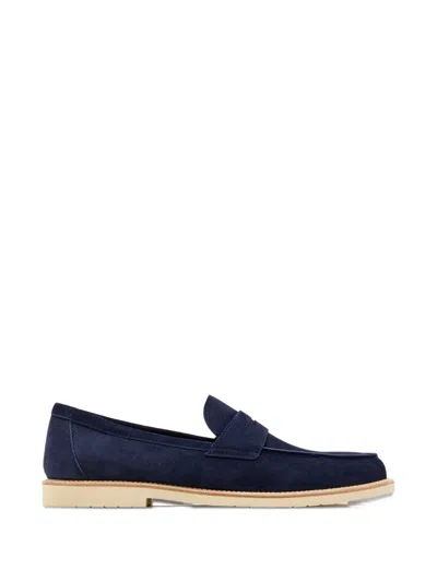 Brunello Cucinelli Penny Loafer Suede Round Toe Rubber Sole In Blue