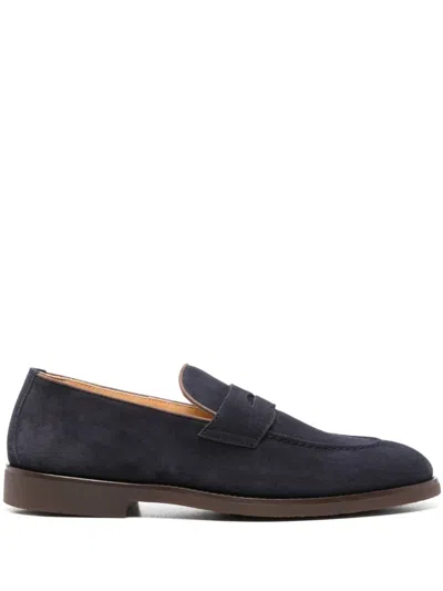 Brunello Cucinelli Suede Logo-embossed Loafers In Blue