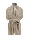 Brunello Cucinelli Women Perforated Cardigan With Sequins In Biondo+stracciatella