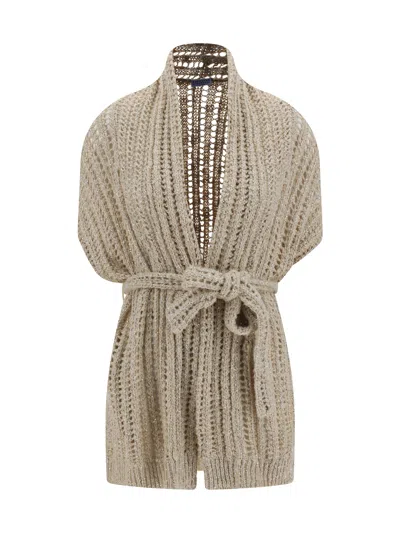 Brunello Cucinelli Women Perforated Cardigan With Sequins In Multicolor