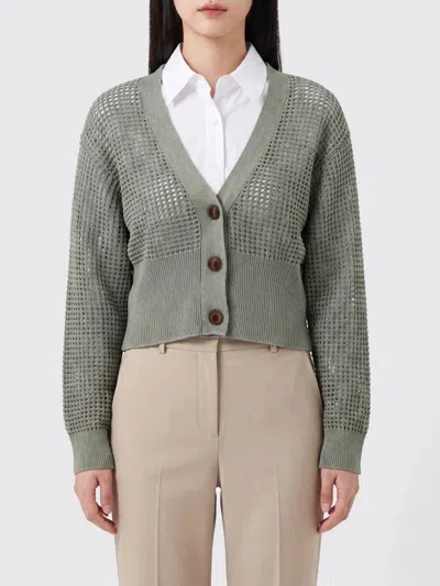 Brunello Cucinelli Perforated Cotton Cardigan With Sequins In Green