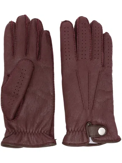 Brunello Cucinelli Perforated-detail Leather Gloves In Red