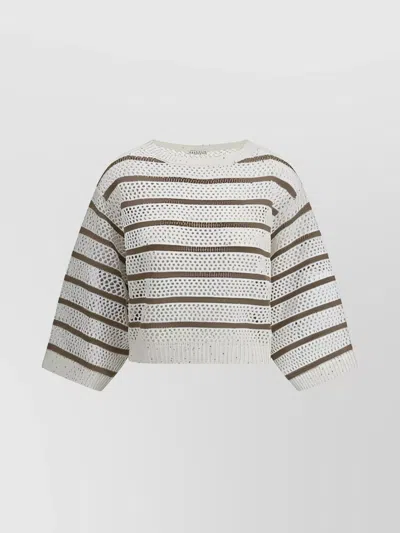 BRUNELLO CUCINELLI PERFORATED KNIT SWEATER WITH RIBBED CREW NECK