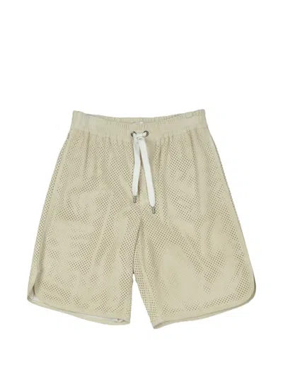 Brunello Cucinelli Perforated Leather Bermuda Shorts In White
