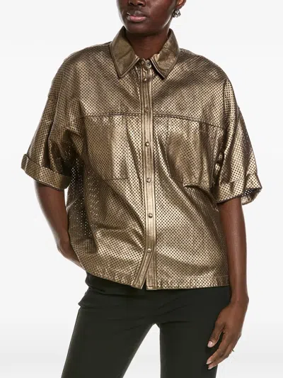 Brunello Cucinelli Perforated Leather Shirt In Gold