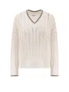 Brunello Cucinelli Perforated Linen Sweater With Sequins In White