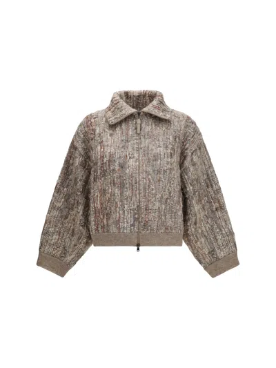 Brunello Cucinelli Perforated Mohair Cardigan In Brown
