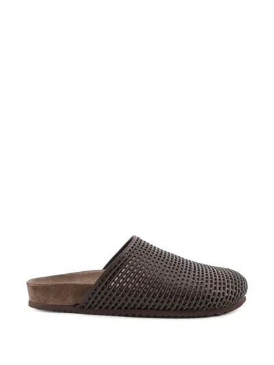 Brunello Cucinelli Perforated Mules In Brown