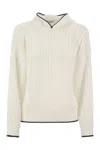 Brunello Cucinelli Women's Perforated Rib Cotton Knit Topwear With Hood And Necklace In White