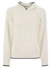 Brunello Cucinelli Women's Perforated Rib Cotton Knit Topwear With Hood And Necklace