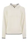 Brunello Cucinelli Women's Perforated Rib Cotton Knit Topwear With Hood And Necklace In White