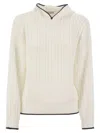 Brunello Cucinelli Women's Perforated Rib Cotton Knit Topwear With Hood And Necklace In White