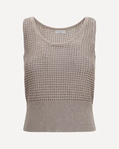 Brunello Cucinelli Perforated Sequin Tank Top In Gray