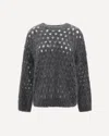 Brunello Cucinelli Open-knit Grey Sweater With Metallic Threads In Gray