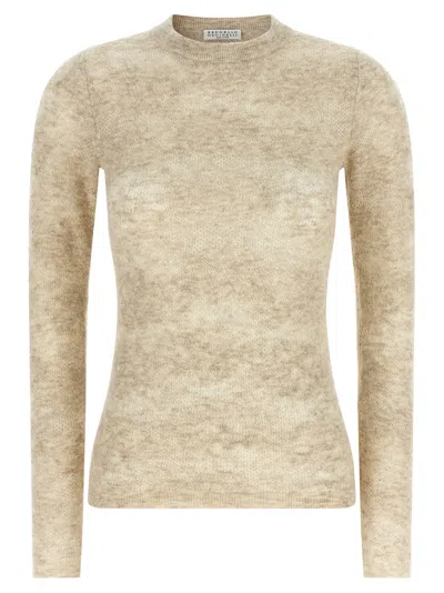 Brunello Cucinelli Perforated Silk And Alpaca Sweater In Beige