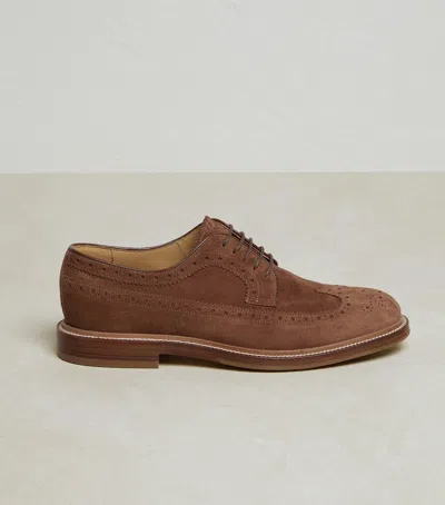 Brunello Cucinelli Mens Suede Lace-up Brogues In Chestnut In Brown