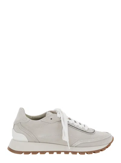 Brunello Cucinelli Perforated Suede Low-top Sneaker In White