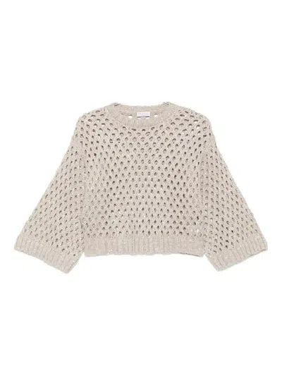 Brunello Cucinelli Perforated Sweater In Gray