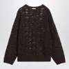 Brunello Cucinelli Sequin Embellished Linen-blend Sweater In Brown