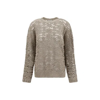 BRUNELLO CUCINELLI PERFORATED SWEATER WITH SEQUINS