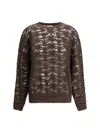 Brunello Cucinelli Brown Perforated Sweater With Micro Sequins In Chocolate
